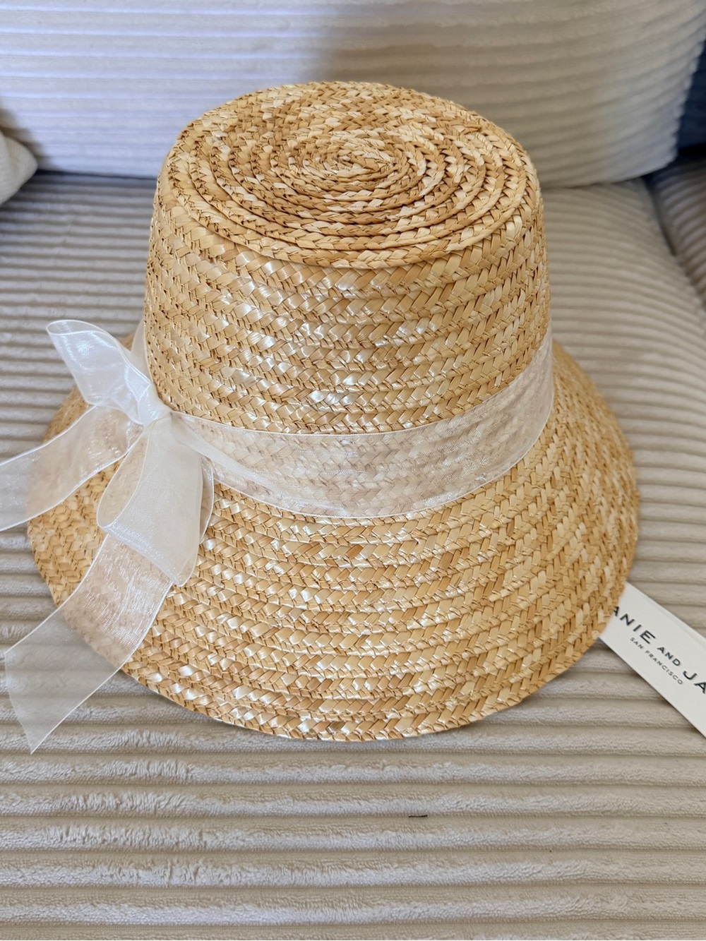 Janie and Jack Natural Straw Sun Hat with Sheer Cream Ribbon